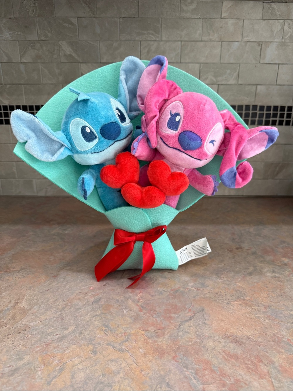 Plush Stitch & Angel Valentine Bouquet - Blue & Pink